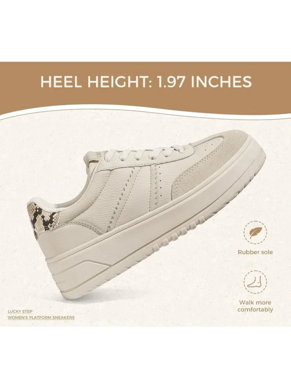 Women's Beige Lace Up Platform Thick Sole Comfortable Casual Fashion Sneakers